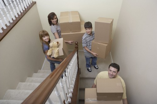 Home move preparation with boxes and furniture ready for transport